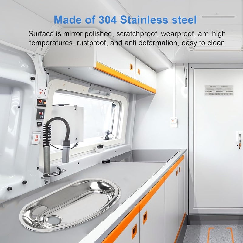 ZIZEV Stainless Steel Undermount Single Oval Bowl Bathroom Sink, 12.8x6.89x4.53 Inch Flush Mounted Stainless Steel Bathroom Sink with 40mm Drain Hole, RV Bar Sinks for Boat Motorhome - Image 3
